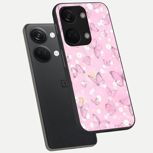 Blush Butterfly Garden phone case For Oneplus Nord 3 showing premium glass back cover with detailed artwork