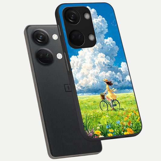 Breezy Meadow Ride phone case For Oneplus Nord 3 showing premium glass back cover with detailed artwork