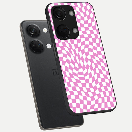 Bubblegum Check Wave phone case For Oneplus Nord 3 showing premium glass back cover with detailed artwork