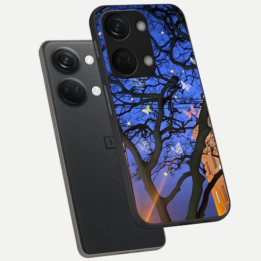 Butterfly Night Magic phone case For Oneplus Nord 3 showing premium glass back cover with detailed artwork