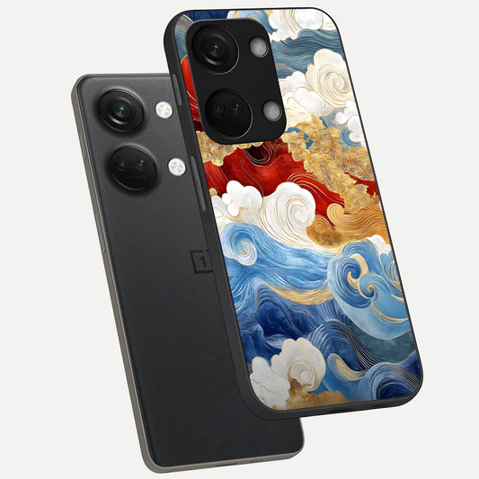 Colored Waves phone case For Oneplus Nord 3 showing premium glass back cover with detailed artwork