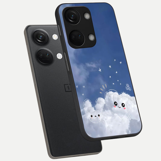 Cute Blossom Cloud phone case For Oneplus Nord 3 showing premium glass back cover with detailed artwork