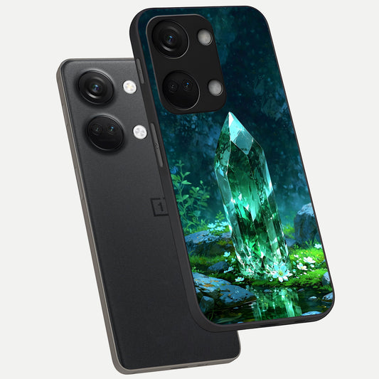 Emerald Light Crystal phone case For Oneplus Nord 3 showing premium glass back cover with detailed artwork