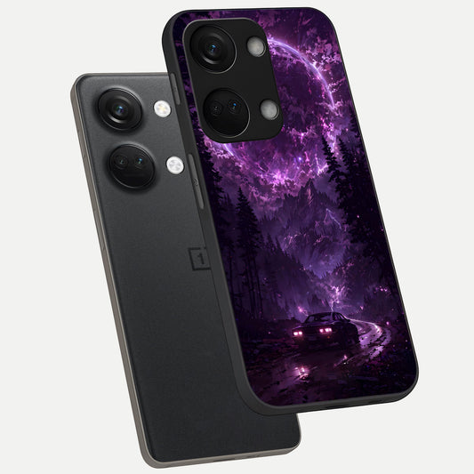 Eternal Cosmic Drive phone case For Oneplus Nord 3 showing premium glass back cover with detailed artwork