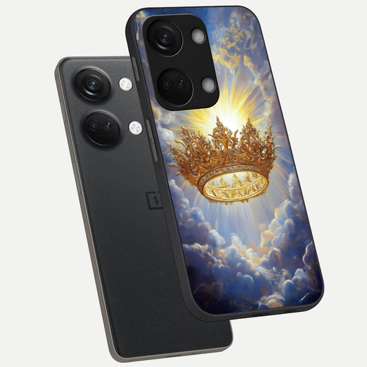 Heavenly Crown Light phone case For Oneplus Nord 3 showing premium glass back cover with detailed artwork