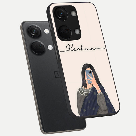 Mirror Mood Muse With Custom Name phone case For Oneplus Nord 3 showing premium glass back cover with detailed artwork
