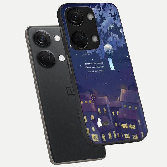 Moonlit Cat Silence phone case For Oneplus Nord 3 showing premium glass back cover with detailed artwork