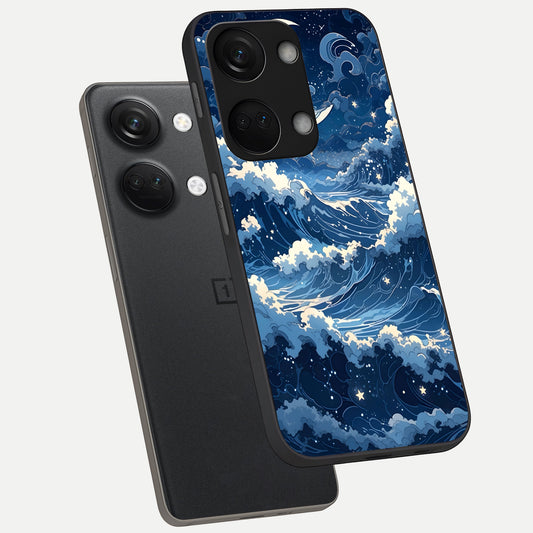 Ocean Moon Waves phone case For Oneplus Nord 3 showing premium glass back cover with detailed artwork