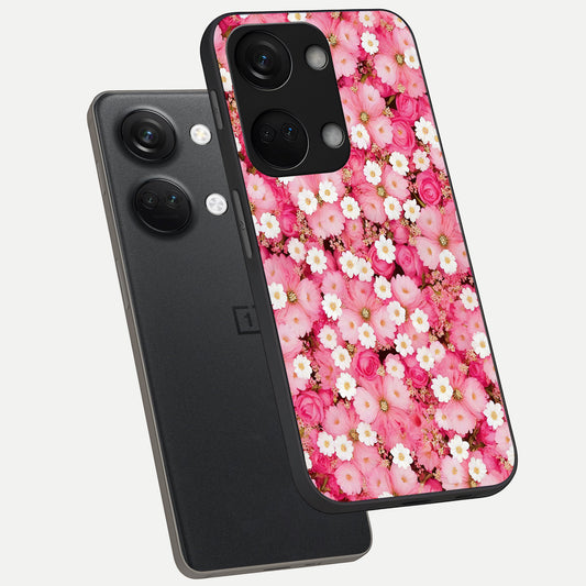 Pink Daisy Bliss phone case For Oneplus Nord 3 showing premium glass back cover with detailed artwork