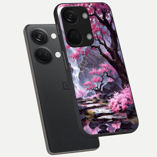 Pink Sunflower Glow phone case For Oneplus Nord 3 showing premium glass back cover with detailed artwork
