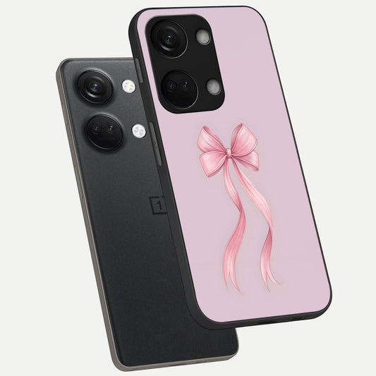 Soft Blush Bow phone case For Oneplus Nord 3 showing premium glass back cover with detailed artwork