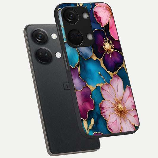Sparkle Floral phone case For Oneplus Nord 3 showing premium glass back cover with detailed artwork