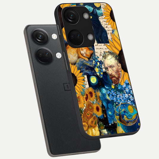 Sunflower Chic Mood Custom Name phone case For Oneplus Nord 3 showing premium glass back cover with detailed artwork