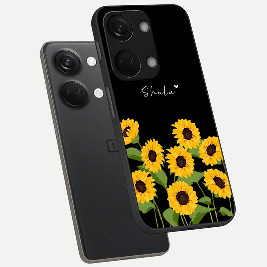 Sunflower Sky Bloom phone case For Oneplus Nord 3 showing premium glass back cover with detailed artwork