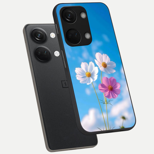 Tripple Flowers With Sky phone case For Oneplus Nord 3 showing premium glass back cover with detailed artwork