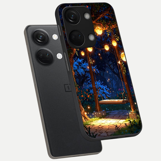 Twilight Garden Swing phone case For Oneplus Nord 3 showing premium glass back cover with detailed artwork