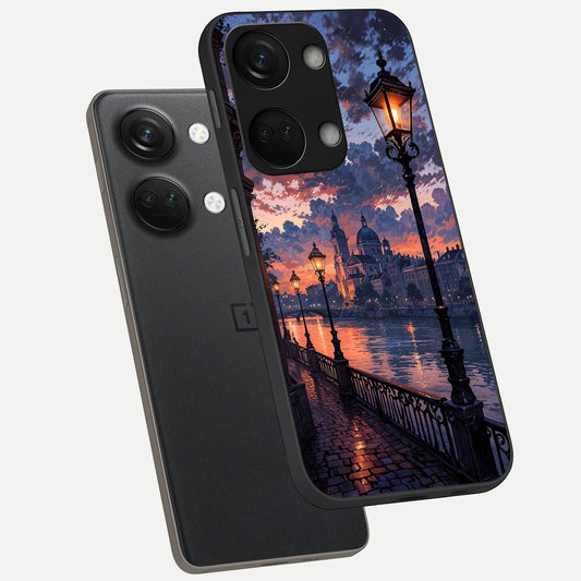Twilight River Lights phone case For Oneplus Nord 3 showing premium glass back cover with detailed artwork