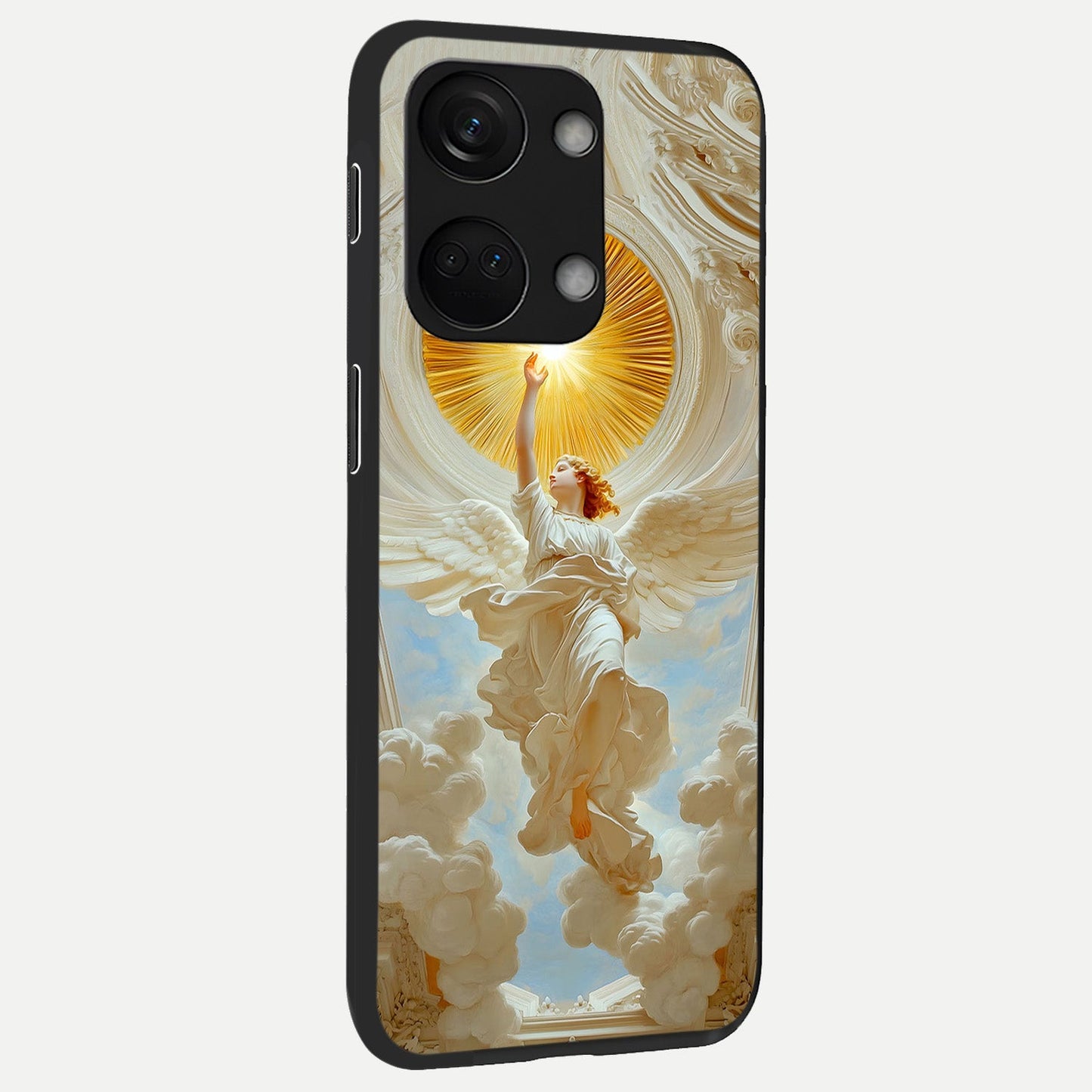 Divine Light Angel back cover For Oneplus Nord 3 slim fit glass case with vibrant aesthetic design