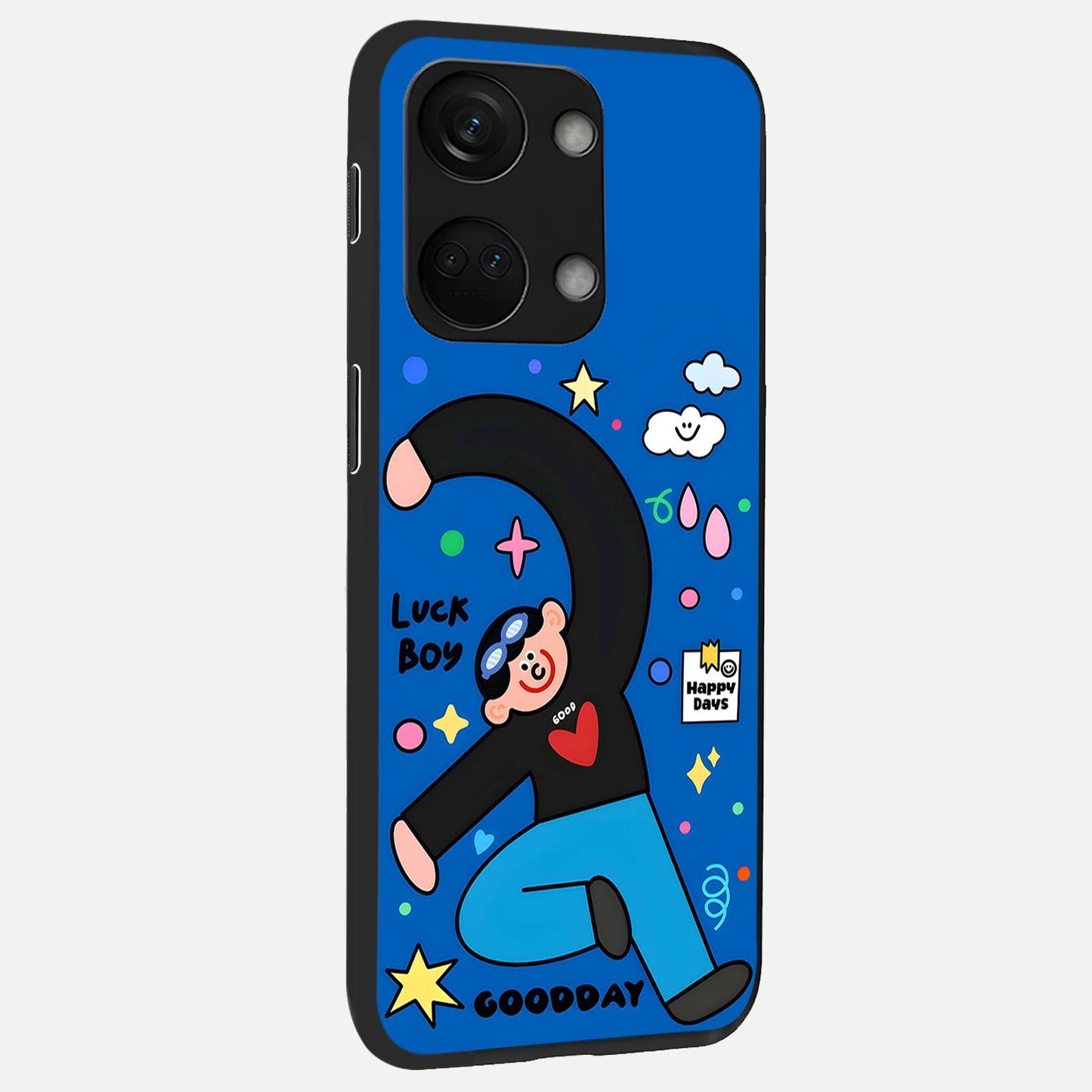 Happy Luck Vibe back cover For Oneplus Nord 3 slim fit glass case with vibrant aesthetic design