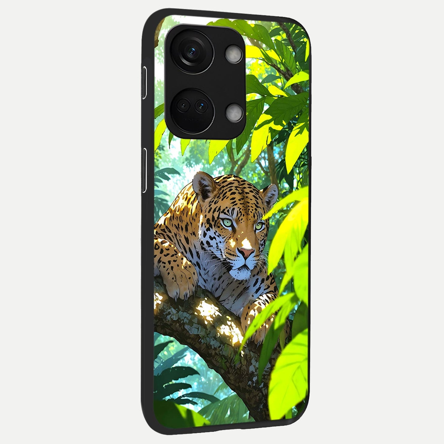 Leopard in Jungle back cover For Oneplus Nord 3 slim fit glass case with vibrant aesthetic design