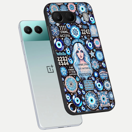 Angel Aura Shield phone case For Oneplus Nord 4 showing premium glass back cover with detailed artwork