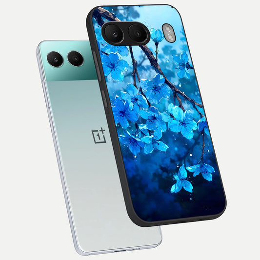 Blue Blossoms Branch phone case For Oneplus Nord 4 showing premium glass back cover with detailed artwork