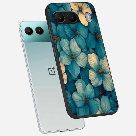 Blue Shade Floral phone case For Oneplus Nord 4 showing premium glass back cover with detailed artwork
