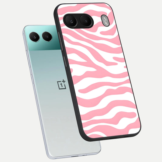 Blush Zebra Flow phone case For Oneplus Nord 4 showing premium glass back cover with detailed artwork