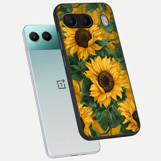 Bright Sunflower Bloom phone case For Oneplus Nord 4 showing premium glass back cover with detailed artwork
