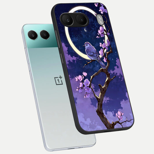 Celestial Bird Blossom phone case For Oneplus Nord 4 showing premium glass back cover with detailed artwork