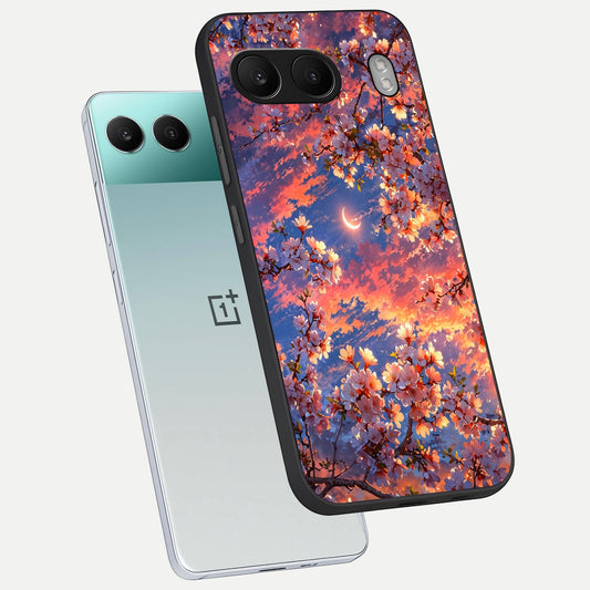 Celestial Sakura Sunset phone case For Oneplus Nord 4 showing premium glass back cover with detailed artwork