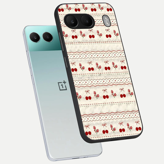 Cherry Bloom Charm phone case For Oneplus Nord 4 showing premium glass back cover with detailed artwork