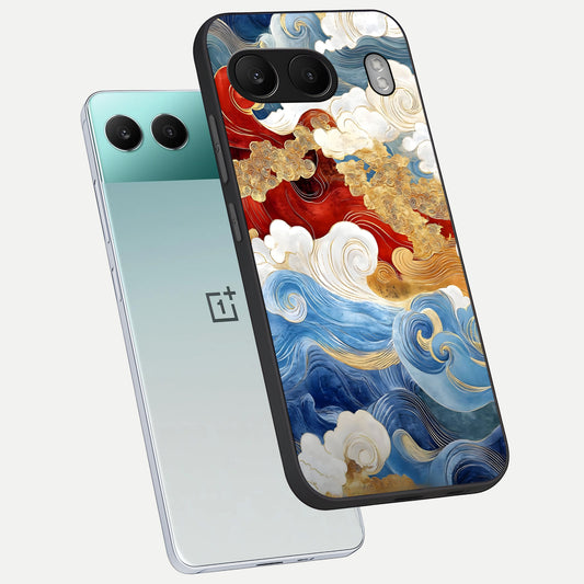 Colored Waves phone case For Oneplus Nord 4 showing premium glass back cover with detailed artwork
