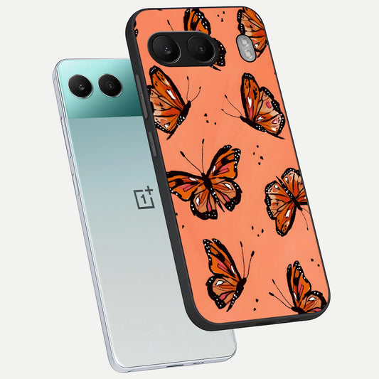 Coral Wing Butterfly phone case For Oneplus Nord 4 showing premium glass back cover with detailed artwork