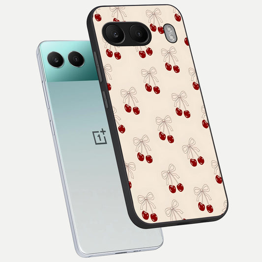 Cute Cherry Pattern phone case For Oneplus Nord 4 showing premium glass back cover with detailed artwork