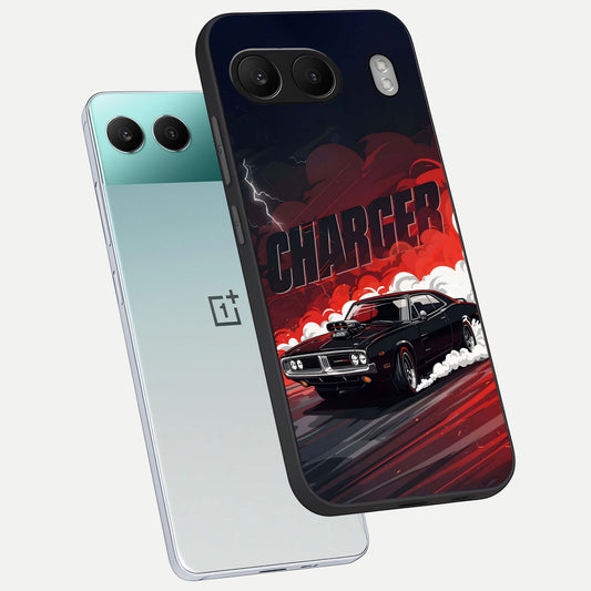 Dark Charger Fury phone case For Oneplus Nord 4 showing premium glass back cover with detailed artwork
