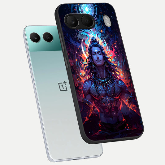 Divine Fire Shiv phone case For Oneplus Nord 4 showing premium glass back cover with detailed artwork
