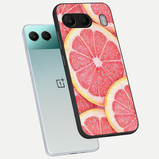 Glitter Grapefruit phone case For Oneplus Nord 4 showing premium glass back cover with detailed artwork