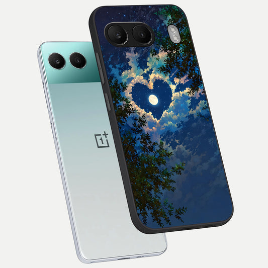 Heart With Moon Sky phone case For Oneplus Nord 4 showing premium glass back cover with detailed artwork