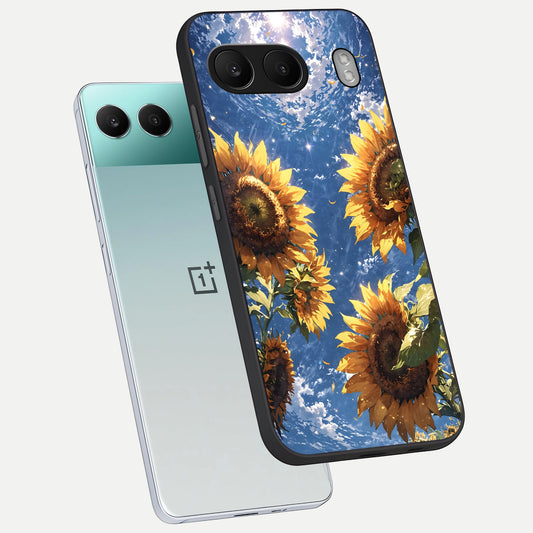 Heavenly Sunflower Rise phone case For Oneplus Nord 4 showing premium glass back cover with detailed artwork