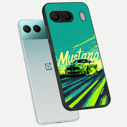 Mustang Bang phone case For Oneplus Nord 4 showing premium glass back cover with detailed artwork