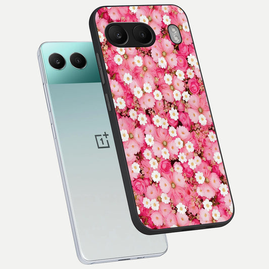 Pink Daisy Bliss phone case For Oneplus Nord 4 showing premium glass back cover with detailed artwork