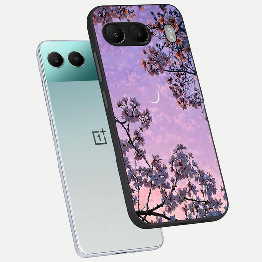 Purple Serenity Moon phone case For Oneplus Nord 4 showing premium glass back cover with detailed artwork