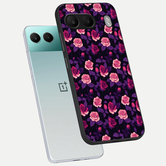 Rose Garden Twilight phone case For Oneplus Nord 4 showing premium glass back cover with detailed artwork