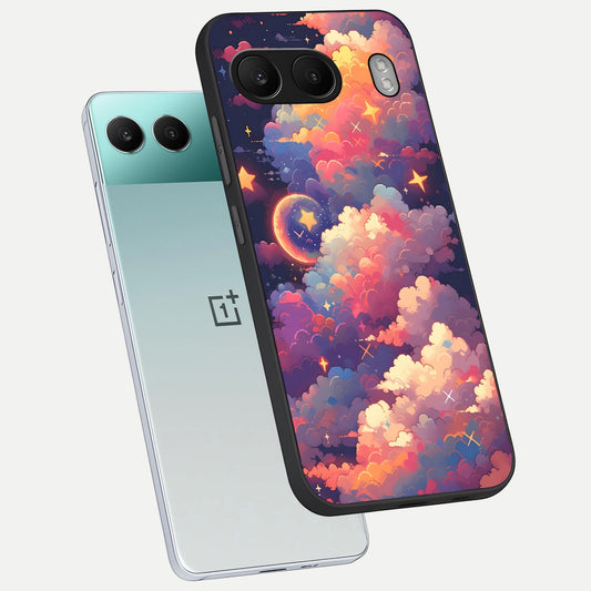 Starlit Dream Clouds phone case For Oneplus Nord 4 showing premium glass back cover with detailed artwork