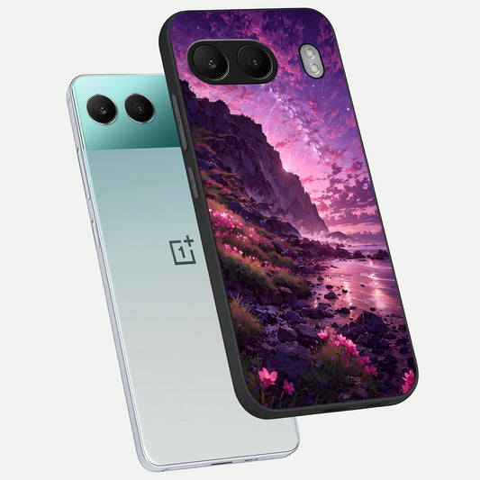 Twilight Blossom Coast phone case For Oneplus Nord 4 showing premium glass back cover with detailed artwork