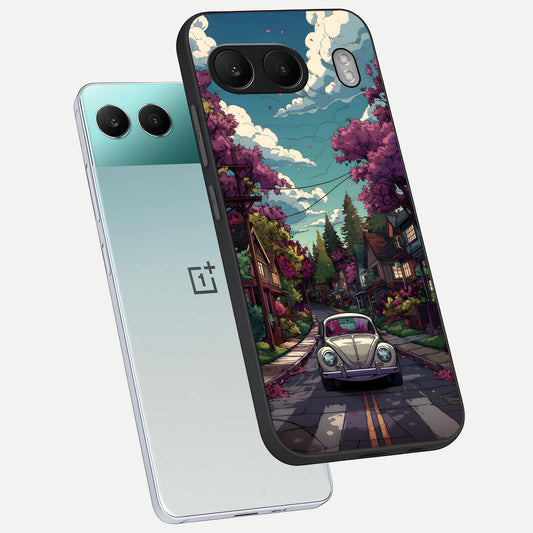 Vintage Street Drive phone case For Oneplus Nord 4 showing premium glass back cover with detailed artwork