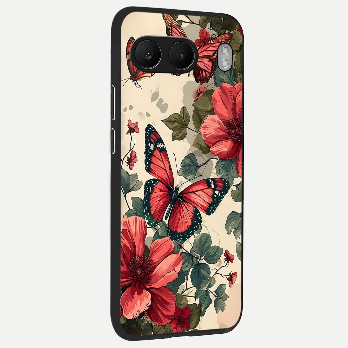 Crimson Butterfly Garden back cover For Oneplus Nord 4 slim fit glass case with vibrant aesthetic design