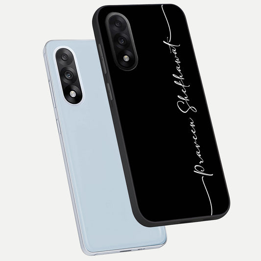 Black Tune Custom Name phone case For Oneplus Nord 5 showing premium glass back cover with detailed artwork