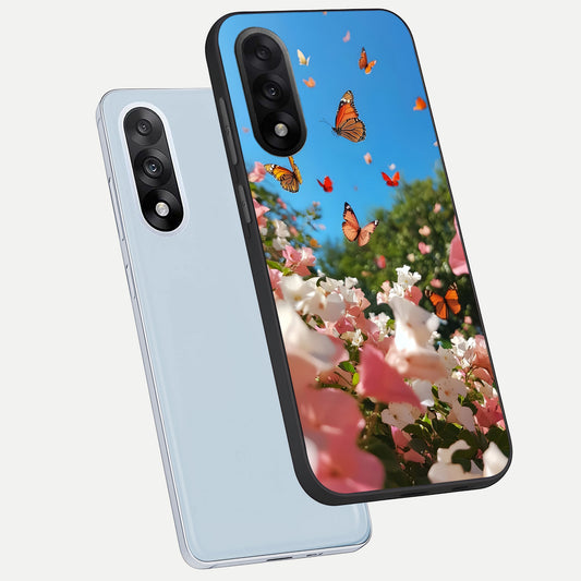 Butterflies In Bloom Sky phone case For Oneplus Nord 5 showing premium glass back cover with detailed artwork